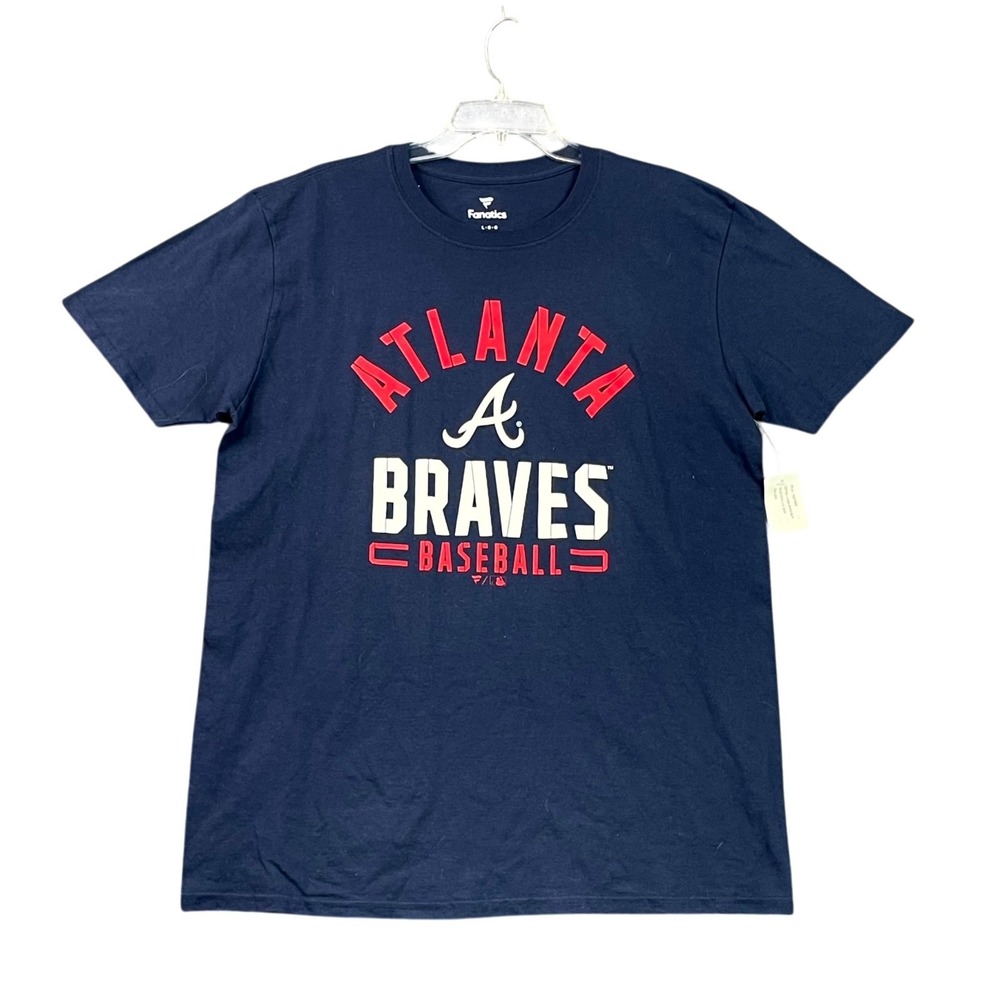 Fanatics Atlanta Braves T-Shirt Men Large Navy Logo MLB Baseball Sports Fan Gear
